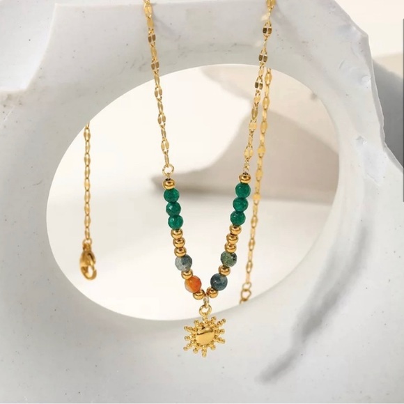 NWT natural stone Stainless steel ball pendant Necklace - Picture 2 of 16